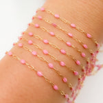 Load image into Gallery viewer, Gold Filled Pink Color Opal Enamel Cable Chain
