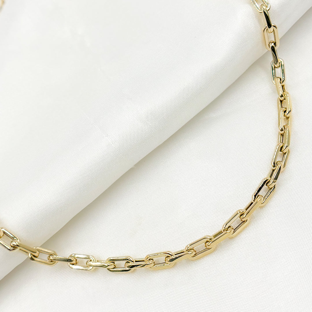 568/A072/G. 14K Yellow Gold Hollow Smooth and Flat Paperclip Chain