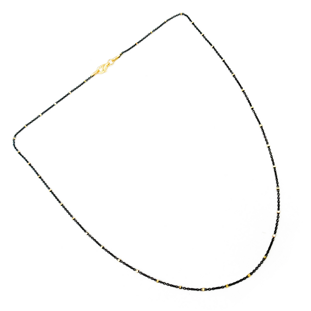 Z36GB1F. Sterling Silver Oxidized Satellite Chain with Gold Cubes