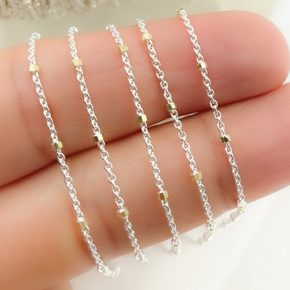 925 Sterling Silver Satellite Gold Plated Cube Chain