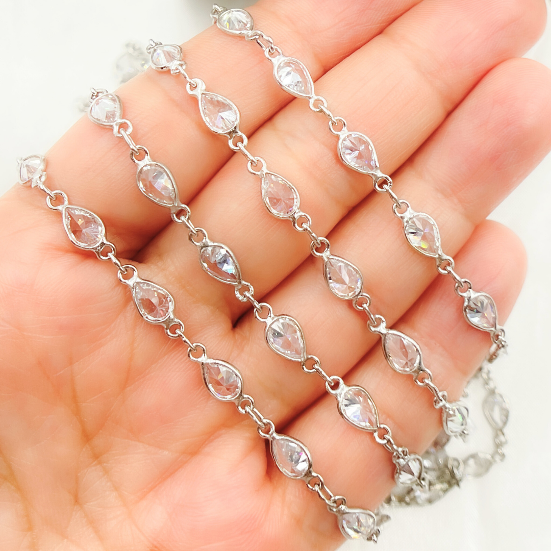 Cubic Zirconia Pear Shape Connected Chain.