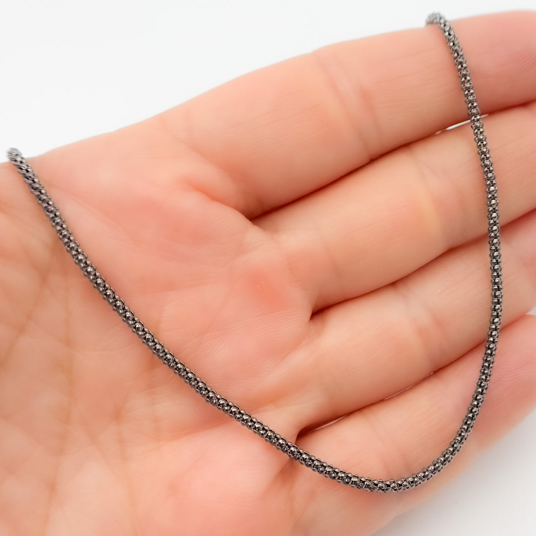 PC180BR. Black Rhodium Sterling Silver Popcorn Necklace