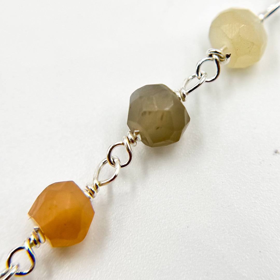 Multi Moonstone Sterling Silver Wire Chain