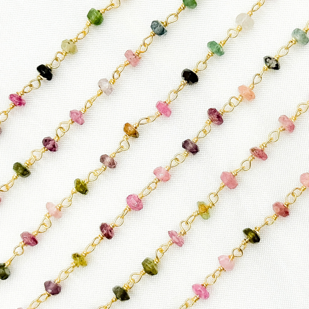 Multi Tourmaline Gold Plated Wire Chain