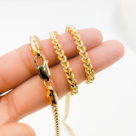 100HVI2004000. 14K Solid Yellow Gold Wheat Hollow Chain Necklace
