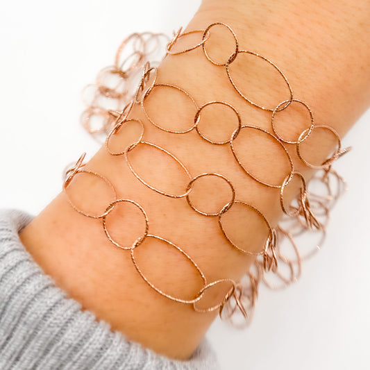 Rose Gold Plated Silver Diamond Cut Round and Oval Link Chain