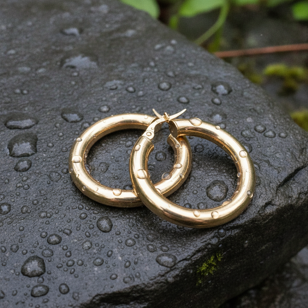15850000043. 14K Solid Gold Hollow Smooth Hoop Earrings
