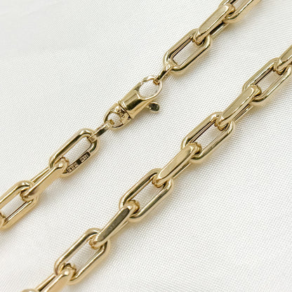 14K Solid Hollow Gold Smooth Paperclip Chain