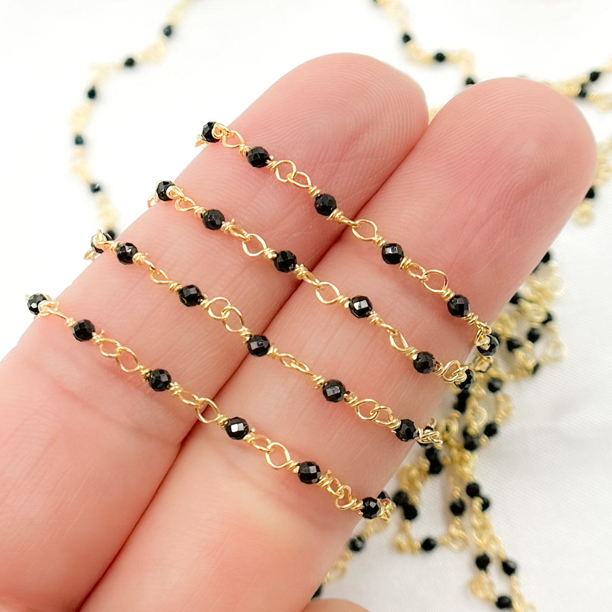 Black Spinel Gold Plated Sterling Silver Wire Chain