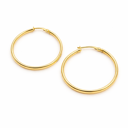 GER169. 14K Gold Hollow Hoop Earrings