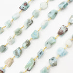 Load image into Gallery viewer, LAR5. Larimar Organic Flat Shape Gold Plated Wire Chain
