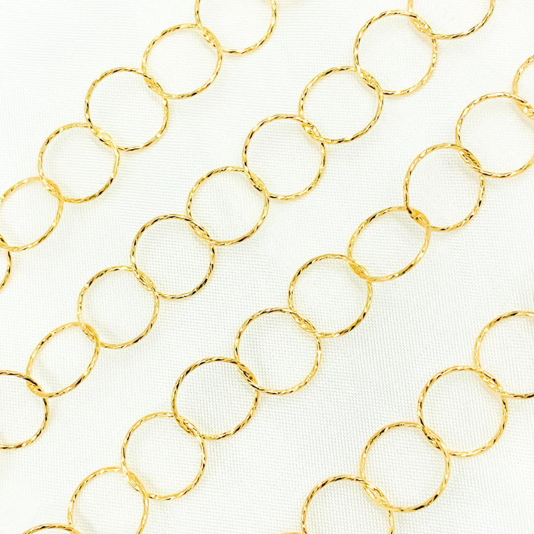 Gold Plated 925 Sterling Silver Hammered Round Link Chain.