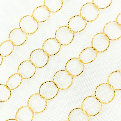 Gold Plated 925 Sterling Silver Hammered Round Link Chain.