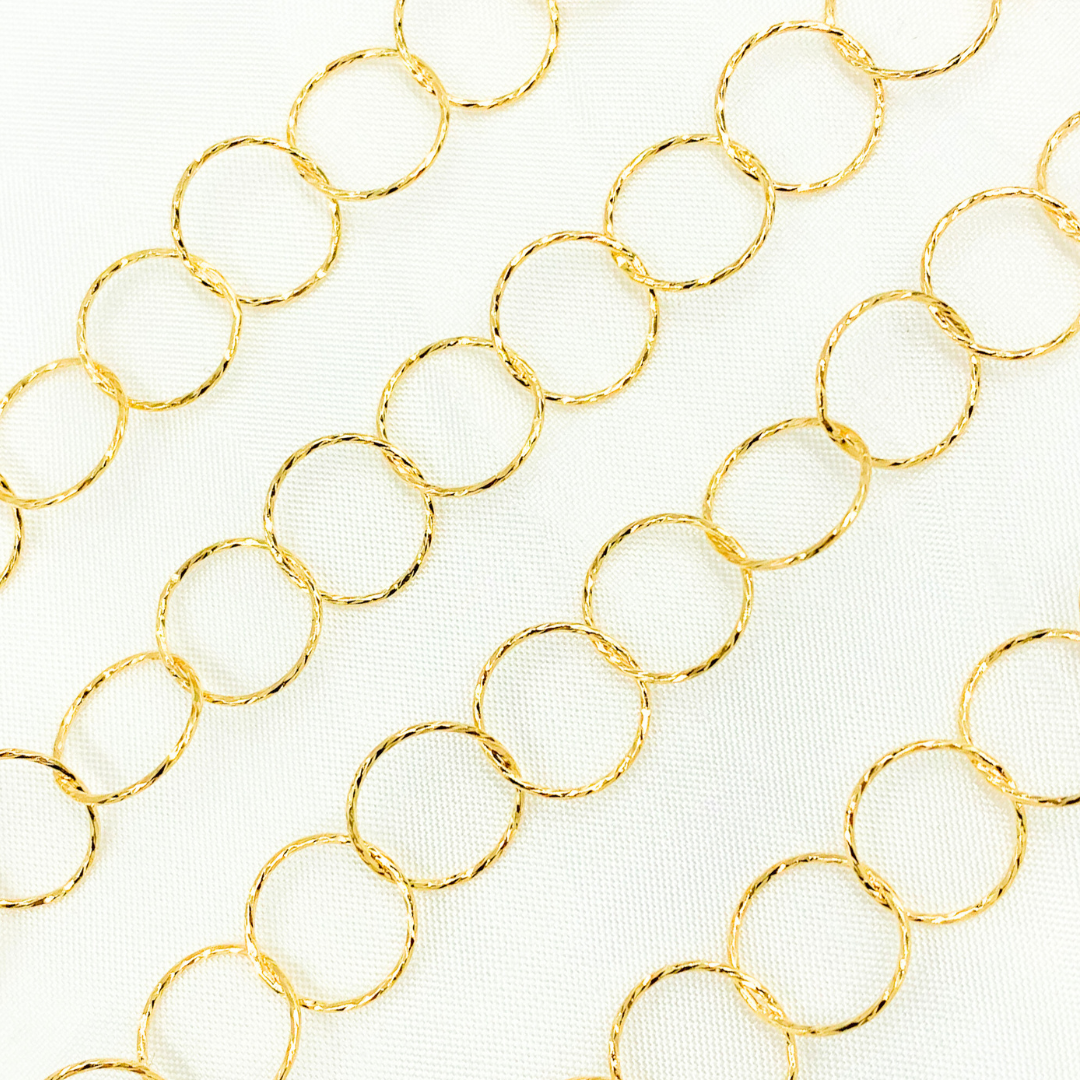 Gold Plated 925 Sterling Silver Hammered Round Link Chain. Y96GP