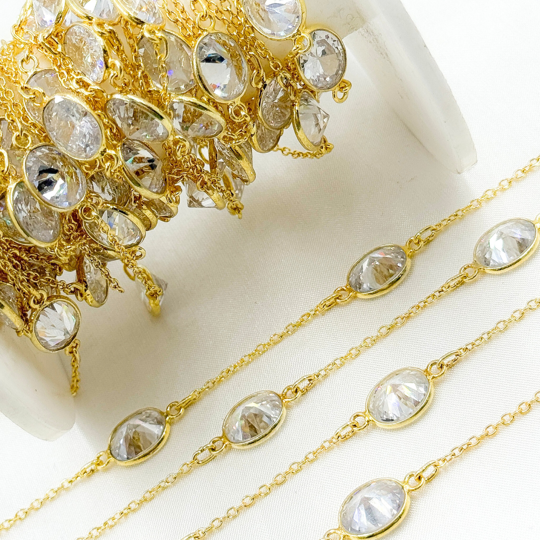 Cubic Zirconia Oval Shape Connected Chain