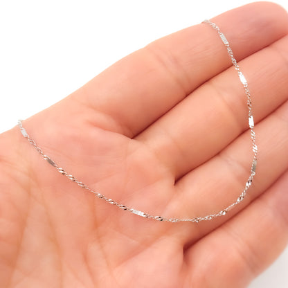 4K White Solid Gold Flat Bar and Singapore Link Necklace