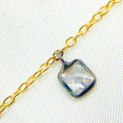 Cubic Zirconia Square 4mm Shape Dangle Chain