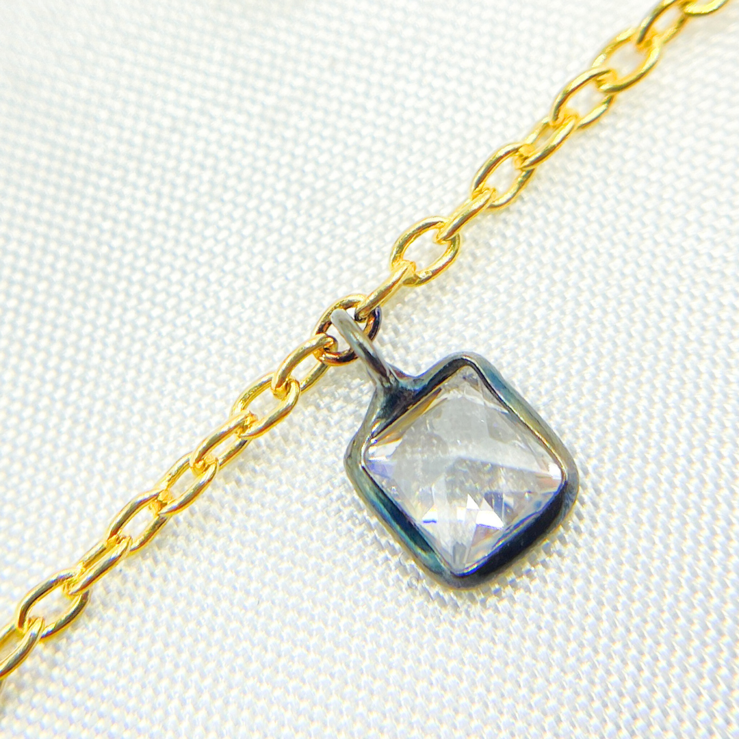 CZ2. 4mm Cubic Zirconia Square Shape Dangle Chain