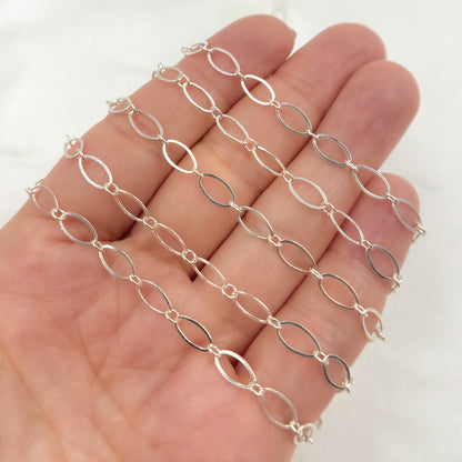 Sterling Silver Flat Long and Short Oval Link Chain