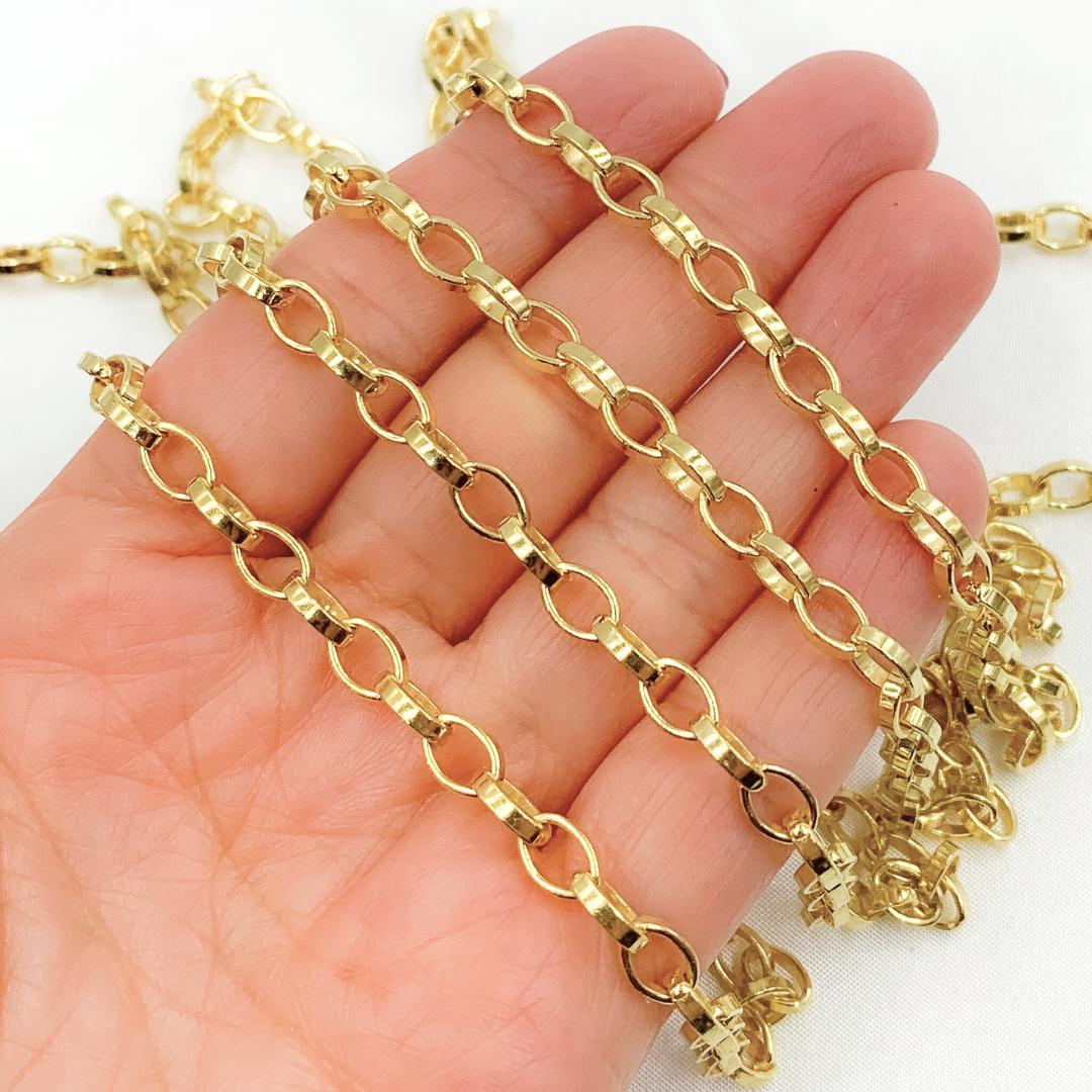 V64GP. Gold Plated 925 Sterling Silver Flat Oval Link Chain