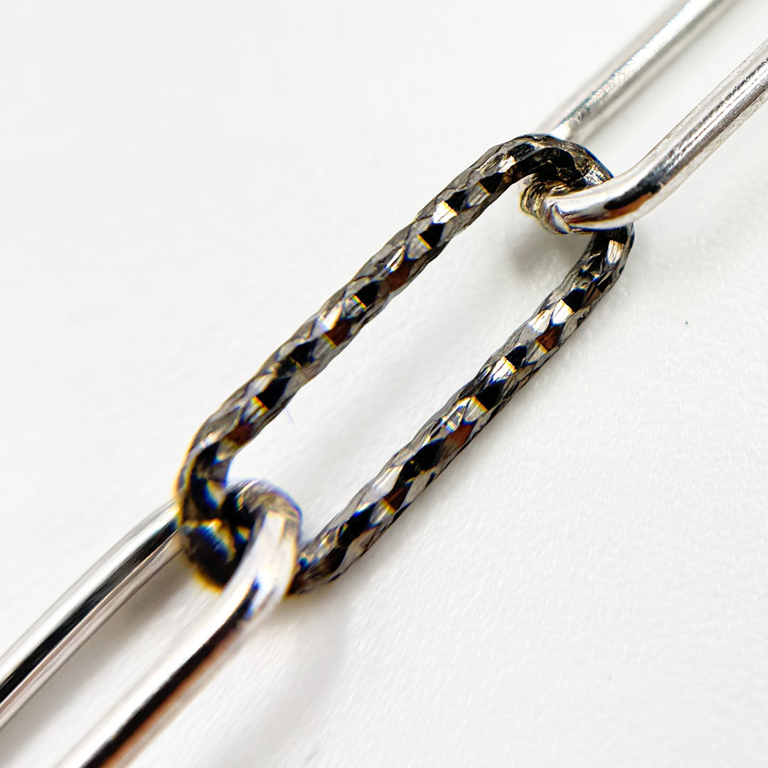 Black Rhodium Sterling Silver Diamond Cut and Smooth Paperclip Chain