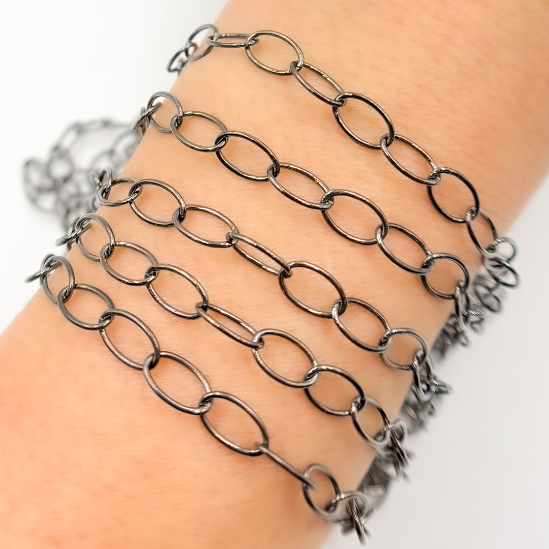lack Rhodium Sterling Silver Oval Link Chain