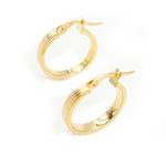 Load image into Gallery viewer, 15850015641. 14K Solid Gold Ribbed Round Hollow Hoop Earrings