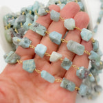 Load image into Gallery viewer, LAR5. Larimar Organic Flat Shape Gold Plated Wire Chain
