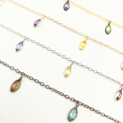 Multi Color Cubic Zirconia Marquise Shape Dangle Chain