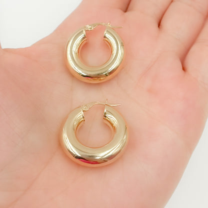 15850000047. 14K Solid Gold Chunky Hollow Hoop Earrings