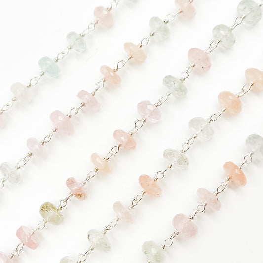 Multi Aquamarine Sterling Silver Wire Chain