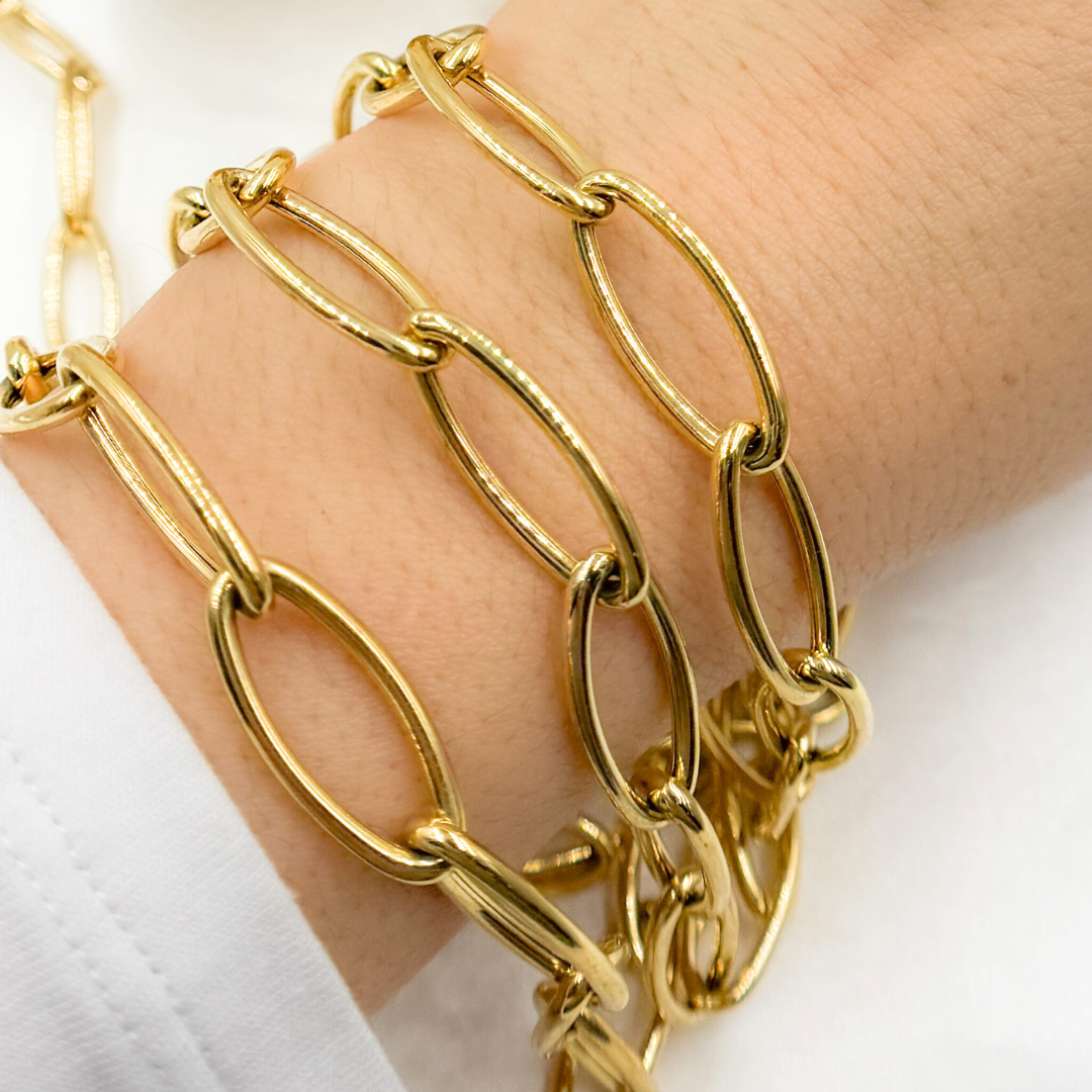 Y122GP. Gold Plated 925 Sterling Silver Smooth Hollow Oval Link Chain