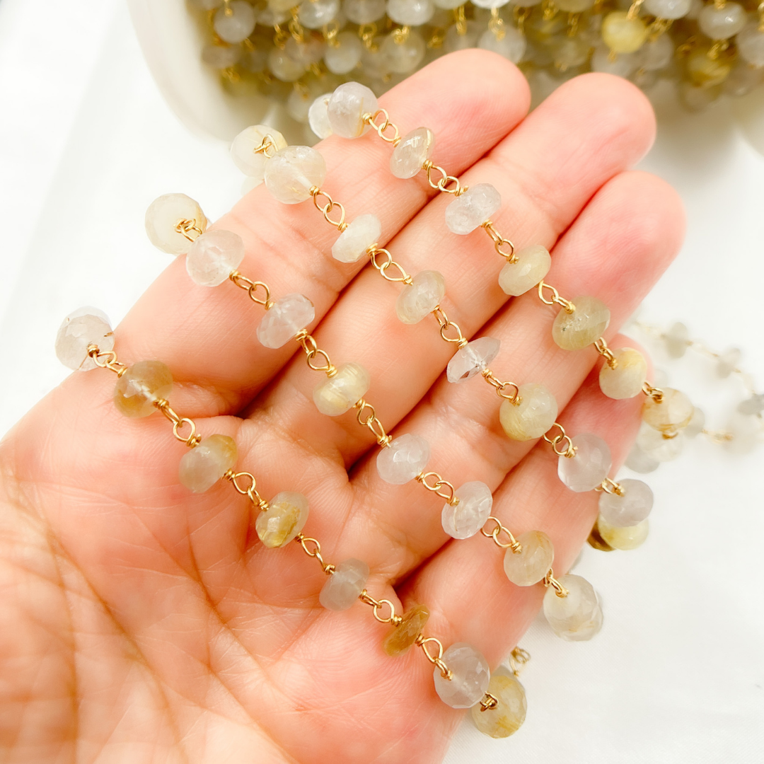 Golden Rutile Gold Plated 925 Sterling Silver Wire Chain