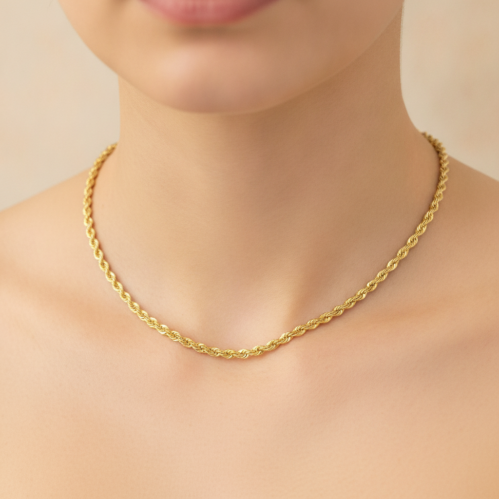 040CRDLG. 14K Solid Yellow Gold Rope Chain