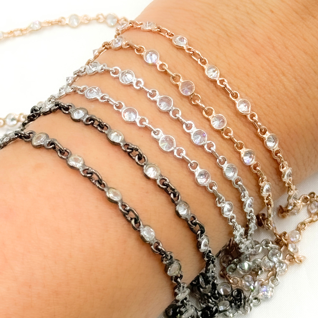 Cubic Zirconia Round Shape Connected Chain