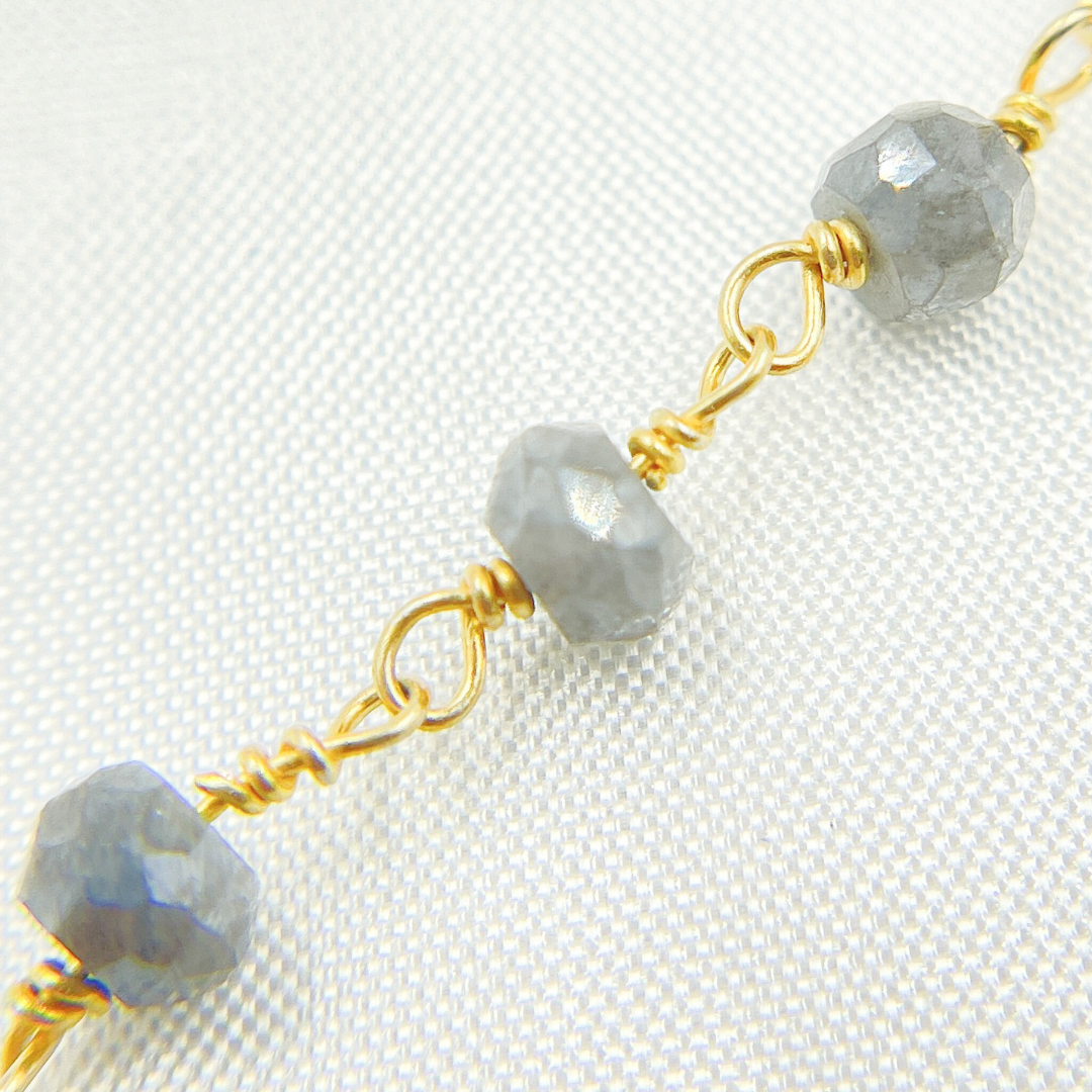 Coated Grey Quartz Gold Plated Wire Chain.