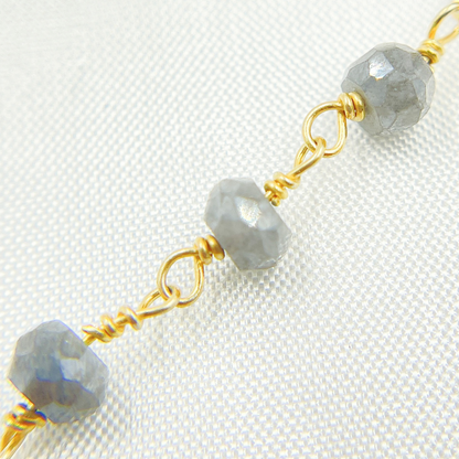 Coated Grey Quartz Gold Plated Wire Chain.