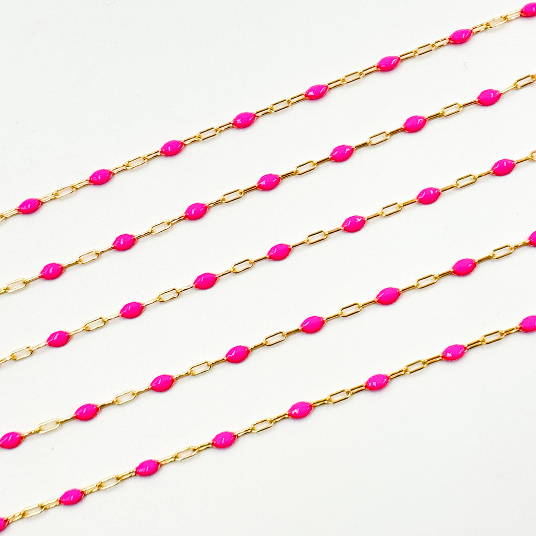 V250-PKGF. 14k Gold Filled Pink Color Enamel Satellite Cable Chain