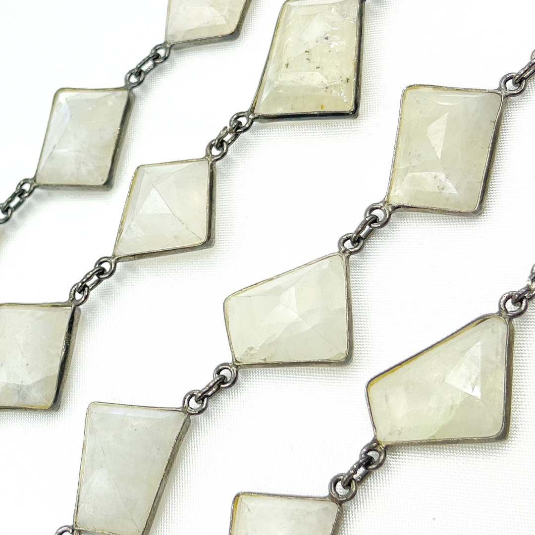 White Moonstone Fancy Shape Bezel Chain.