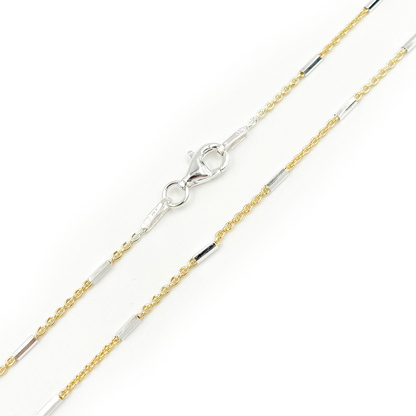 Sterling Silver Gold Plate Satellite Chain with Silver Tube Necklace