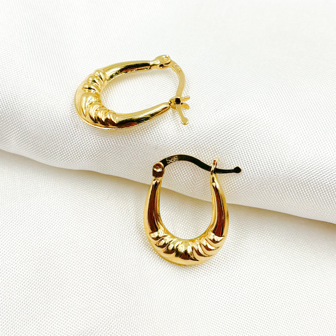 GER180. 14K Solid Gold Croissant Hollow Hoops
