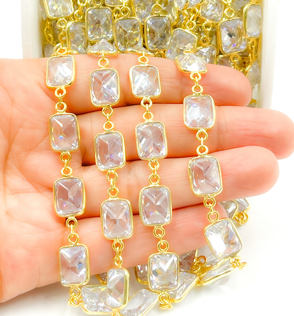 Cubic Zirconia Rectangular Shape Bezel Chain