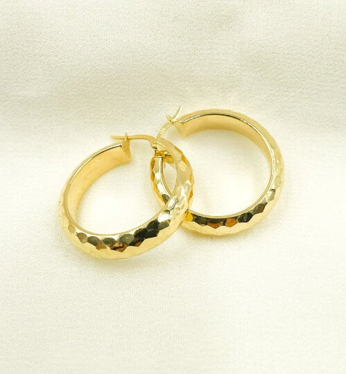 GER5. 14K Solid Gold Hollow Hoop Earrings