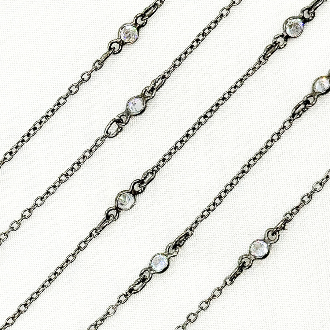 Cubic Zirconia Round 3mm Shape Connector With Chain Between