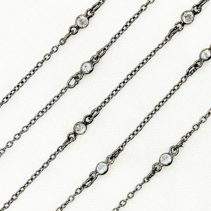 Cubic Zirconia Round 3mm Shape Connector With Chain Between