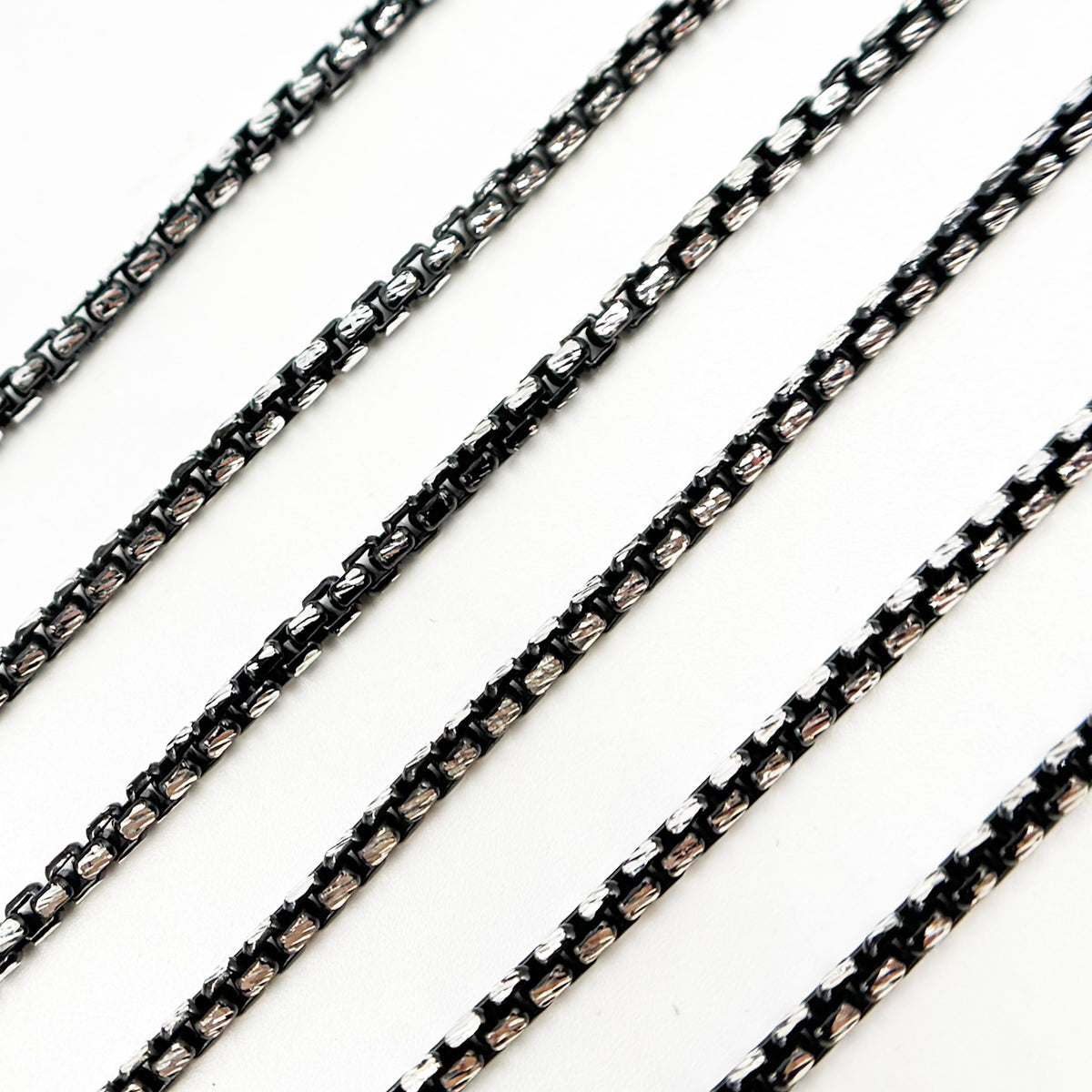 Black Rhodium and Sterling Silver Diamond Cut Box Chain