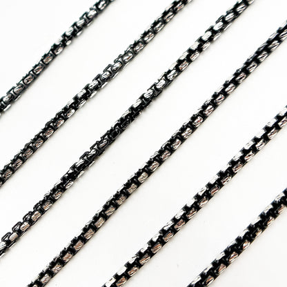 Black Rhodium and Sterling Silver Diamond Cut Box Chain