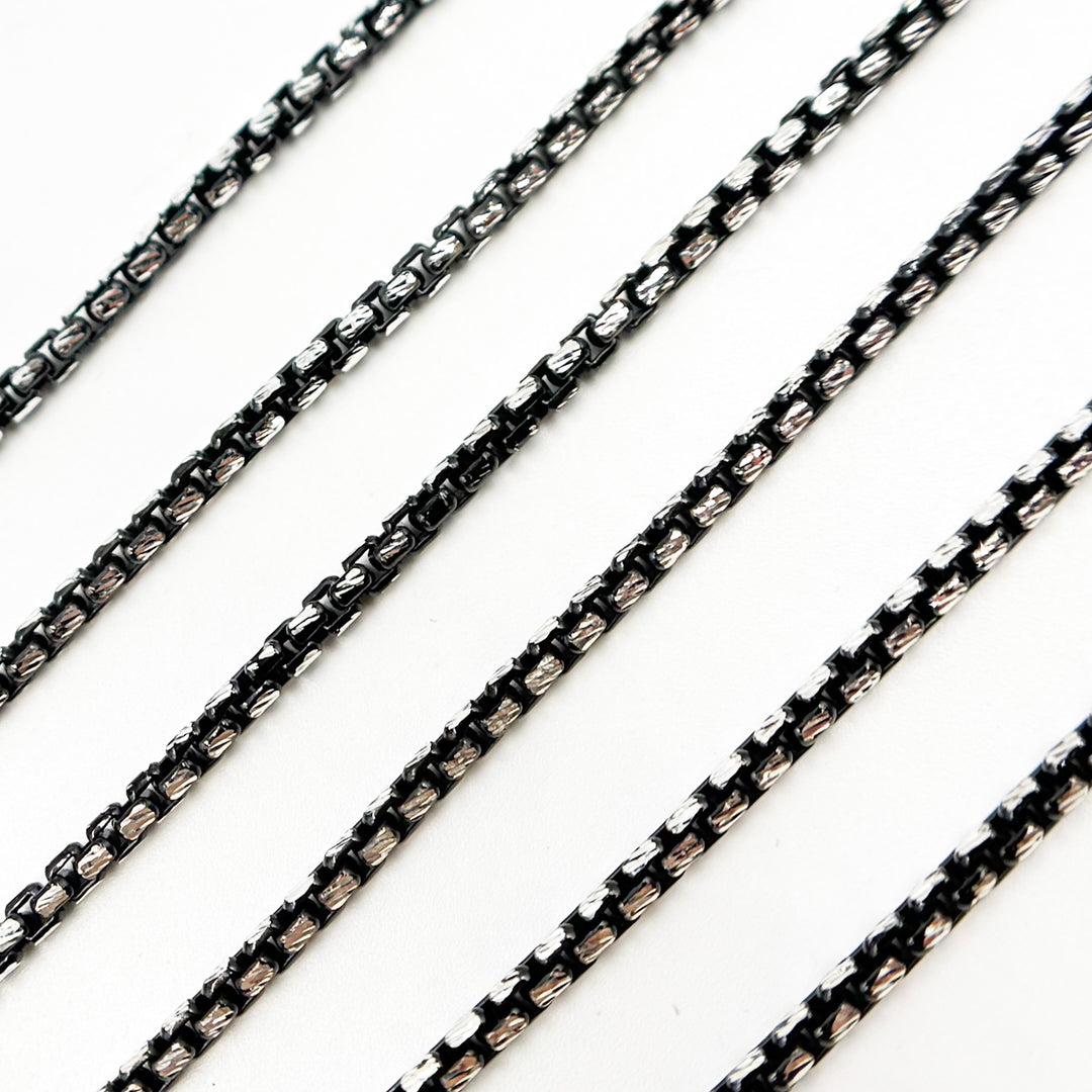 Black Rhodium and Sterling Silver Diamond Cut Box Chain