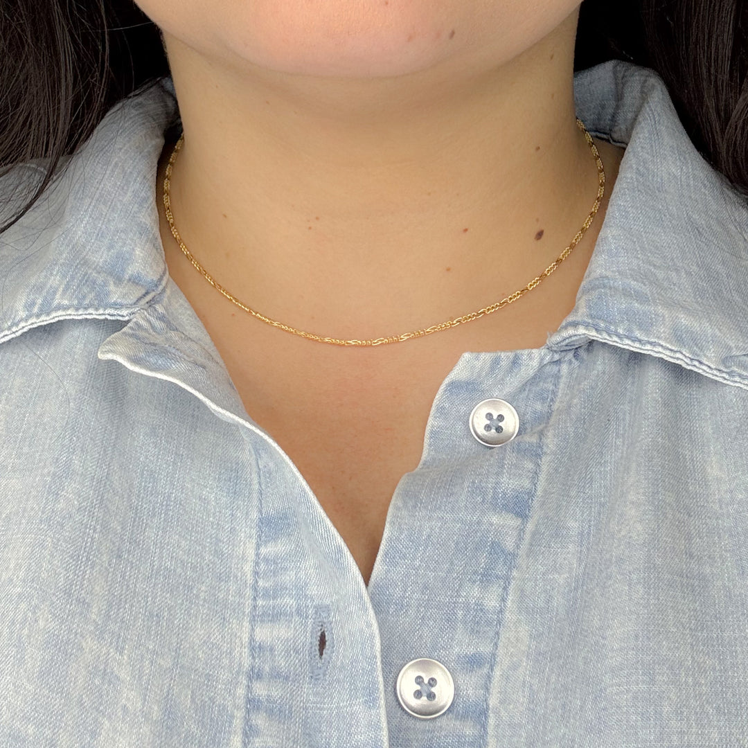 14K Solid Gold Round Figaro Link Chain
