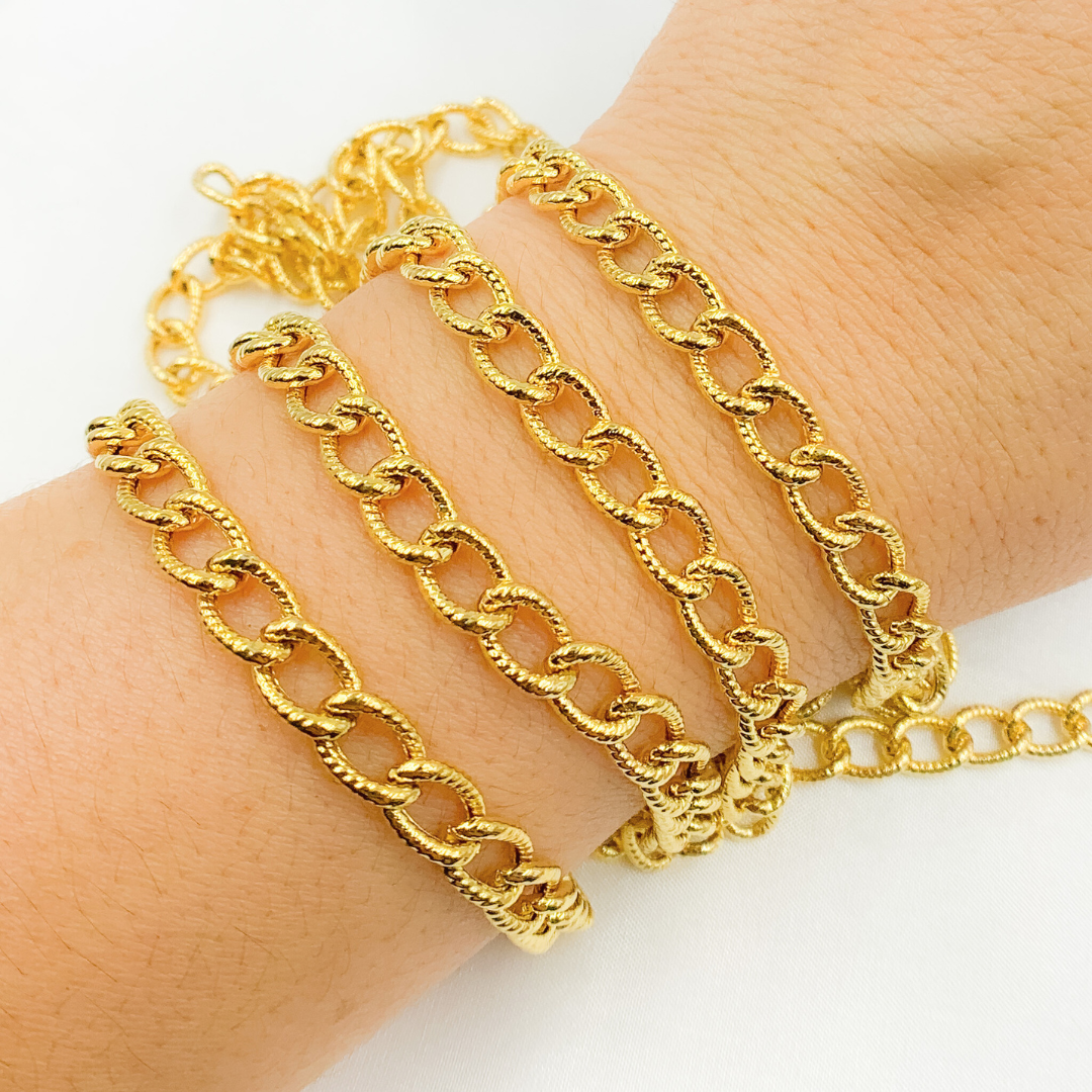 V57GP. Gold Plated 925 Sterling Silver Textured Cable Chain